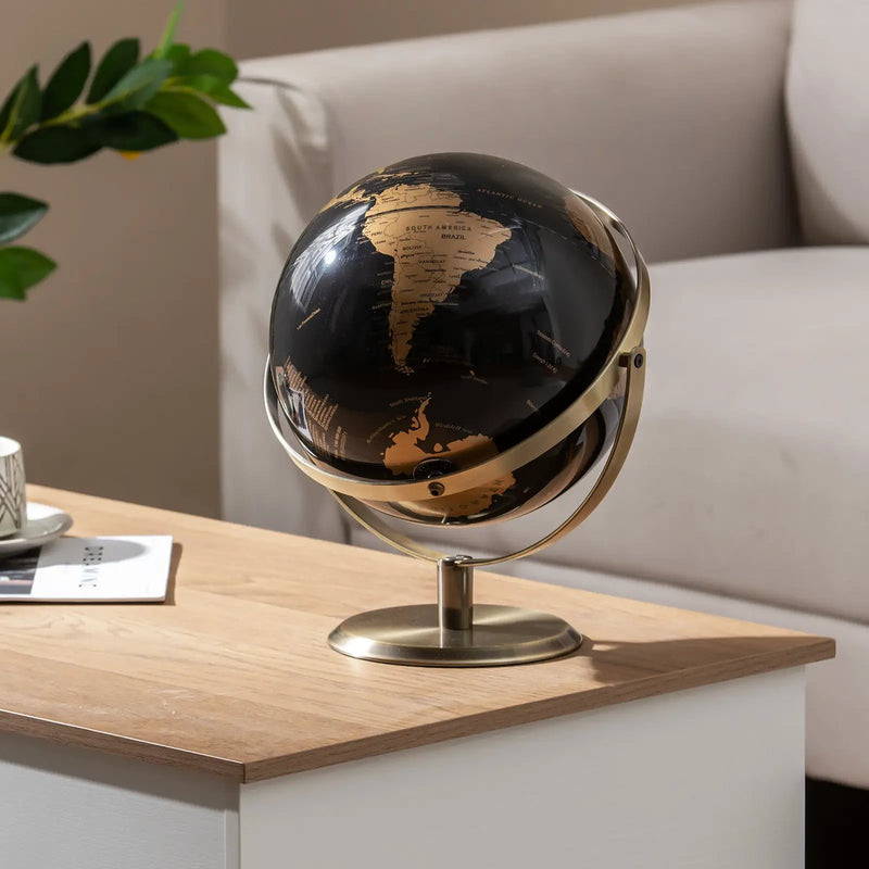 9-Inch Metallic Black World Globe with Metal Stand-Golden by DirectDeals