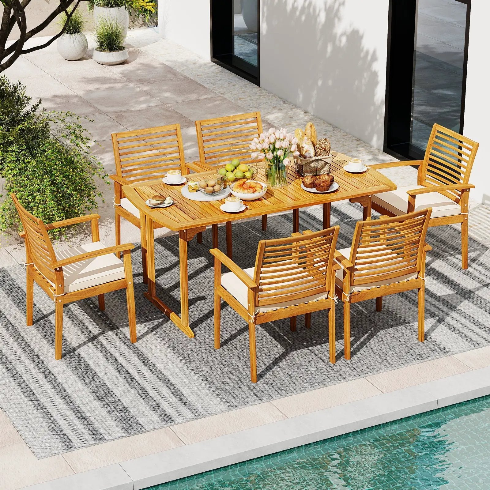 Acacia Wood 7-Piece Patio Dining Set with Umbrella Hole by DirectDeals