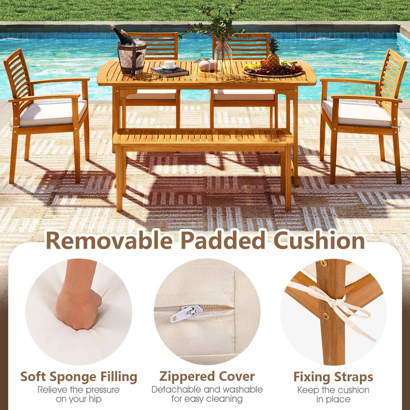 Acacia Wood 7-Piece Patio Dining Set with Umbrella Hole by DirectDeals