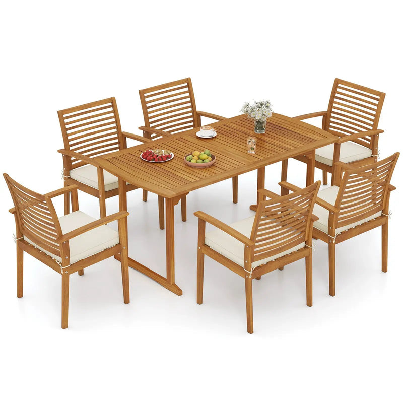 Acacia Wood 7-Piece Patio Dining Set with Umbrella Hole by DirectDeals