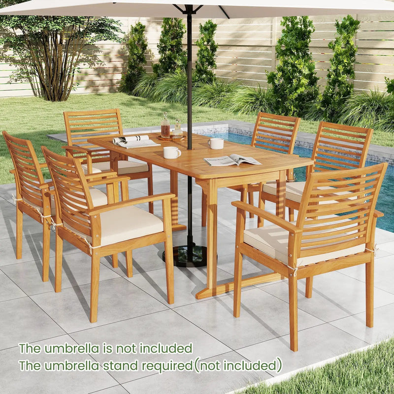 Acacia Wood 7-Piece Patio Dining Set with Umbrella Hole by DirectDeals