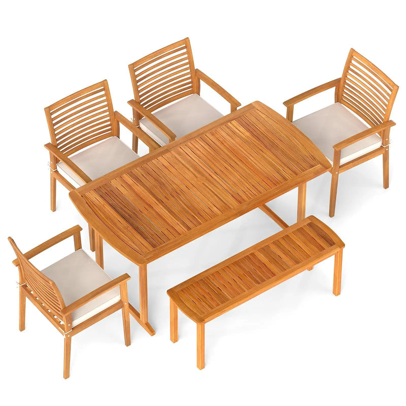 6 Pieces Outdoor Acacia Wood Dining Set with Umbrella Hole by DirectDeals