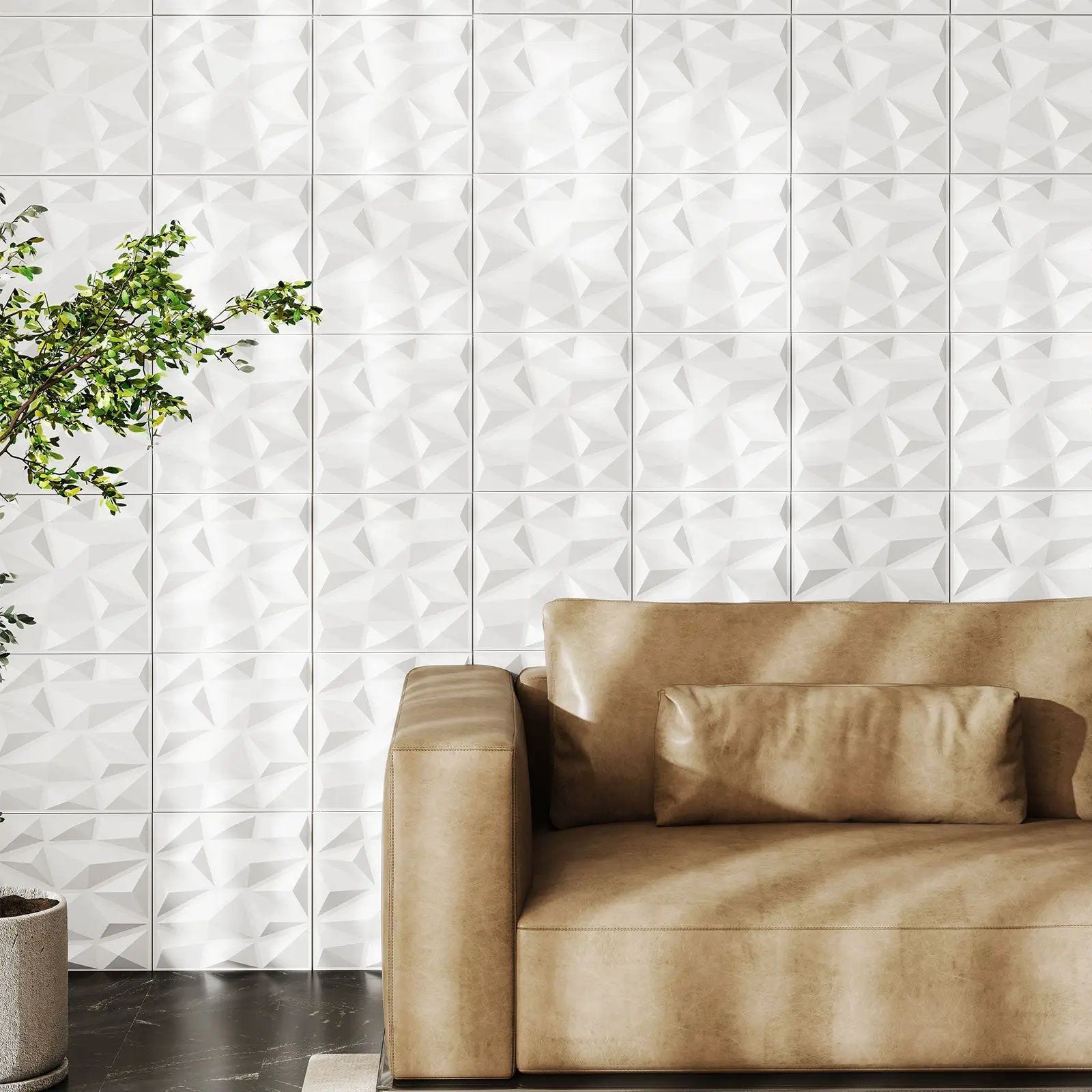 50-Pack 3D Wall Panels PVC Interior Wall Decoration with Diamond Accent-White by DirectDeals