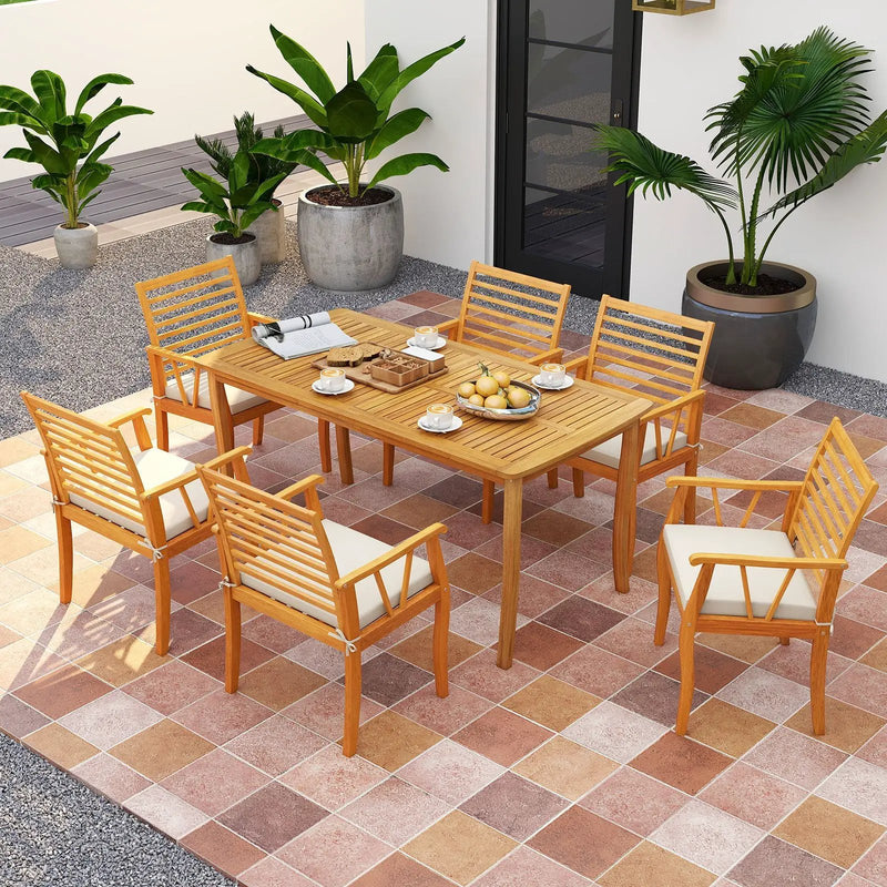 7 Pieces Acacia Wood Patio Dining Set with 1.97 Inch Umbrella Hole and Padded Cushions by DirectDeals