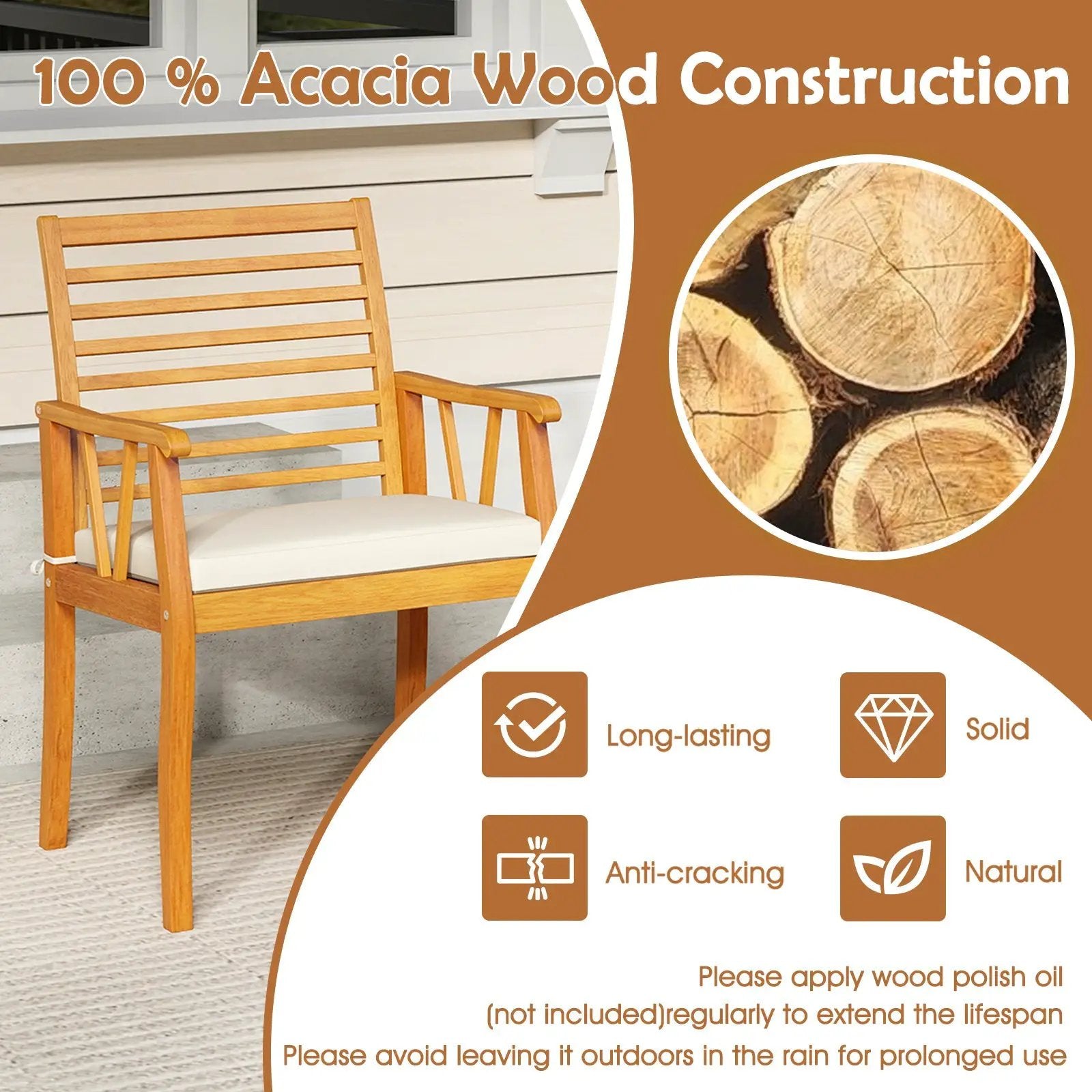 7 Pieces Acacia Wood Patio Dining Set with 1.97 Inch Umbrella Hole and Padded Cushions by DirectDeals