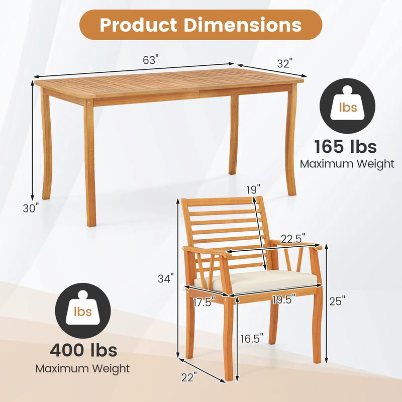 7 Pieces Acacia Wood Patio Dining Set with 1.97 Inch Umbrella Hole and Padded Cushions by DirectDeals