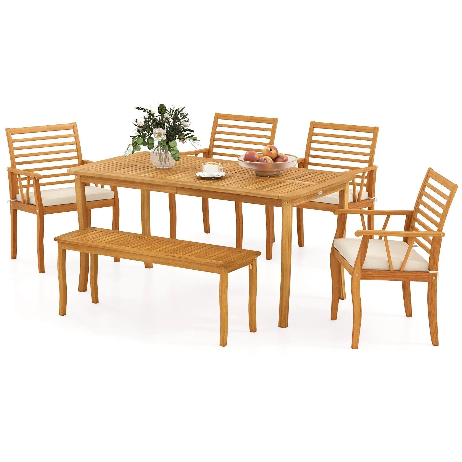 Acacia Wood Outdoor Table and Bench Chairs Set with 1.97 Inch Umbrella Hole by DirectDeals