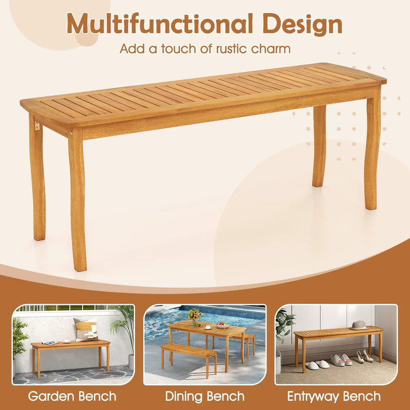 Acacia Wood Outdoor Table and Bench Chairs Set with 1.97 Inch Umbrella Hole by DirectDeals