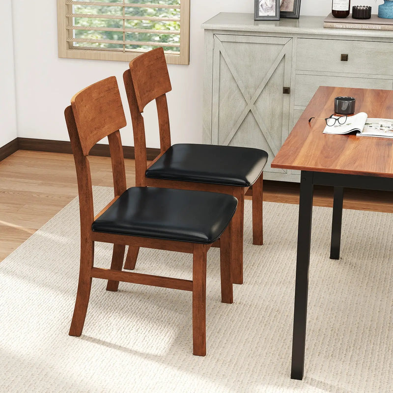 Dining Chairs Set of 2 with Rubber Wood Legs and Faux Leather Upholstered Seat-Black by DirectDeals