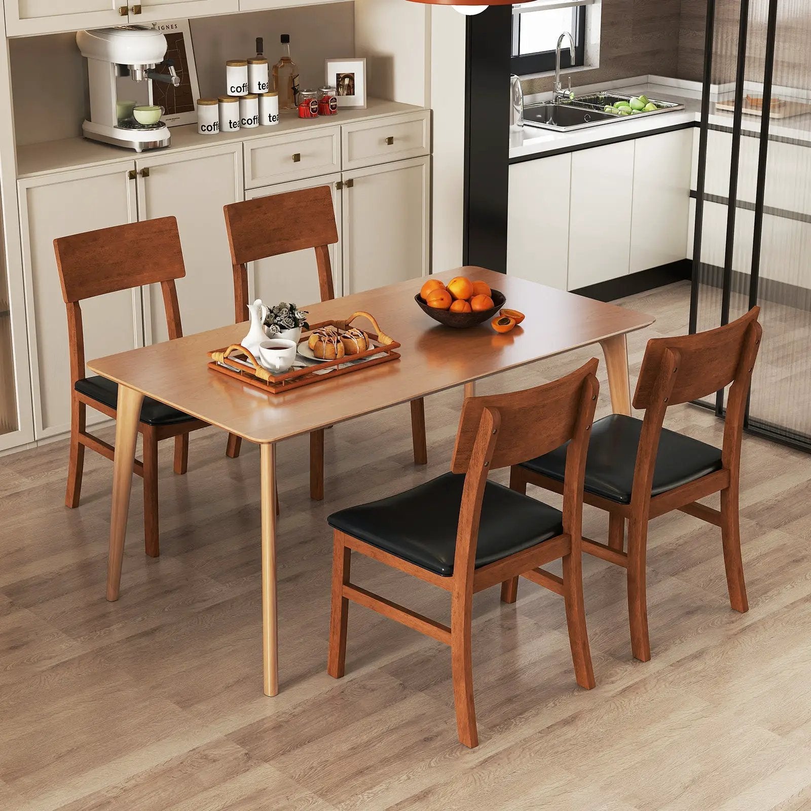 Dining Chairs Set of 2 with Rubber Wood Legs and Faux Leather Upholstered Seat-Black by DirectDeals