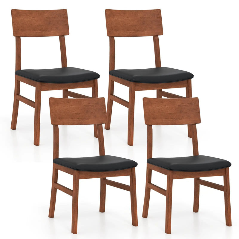 Dining Chairs Set of 2 with Rubber Wood Legs and Faux Leather Upholstered Seat-Black by DirectDeals