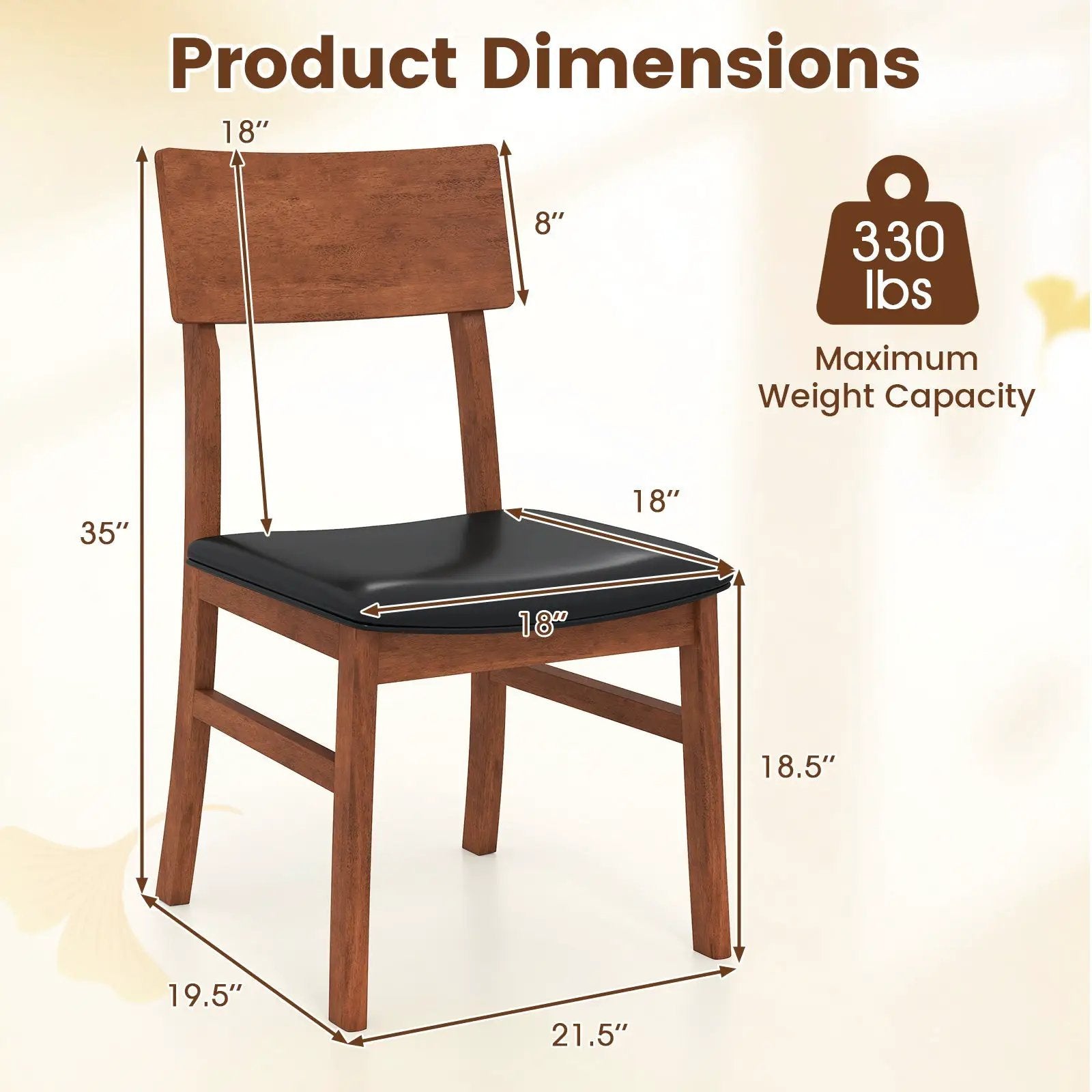 Dining Chairs Set of 2 with Rubber Wood Legs and Faux Leather Upholstered Seat-Black by DirectDeals