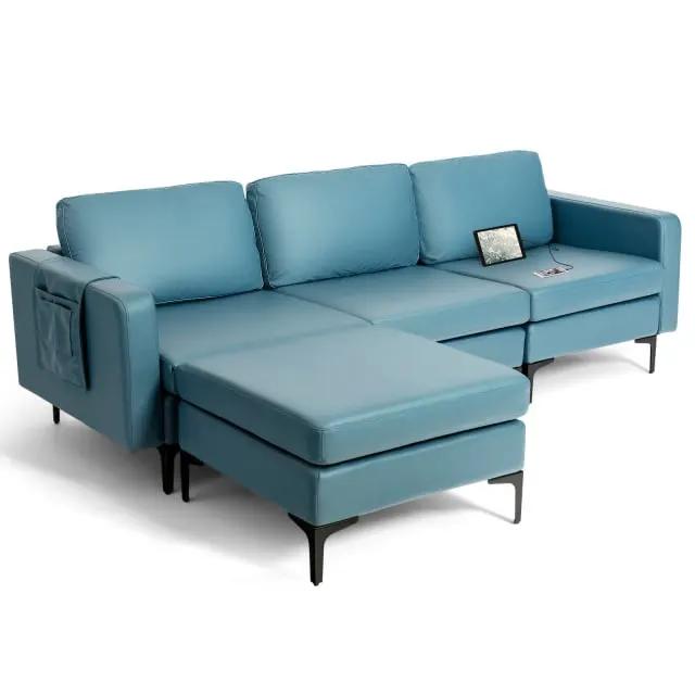 Living Room Deluxe Furniture Set-Accent Chair+Modular L-Shaped Sectional Sofa+LED Coffee Table by DirectDeals