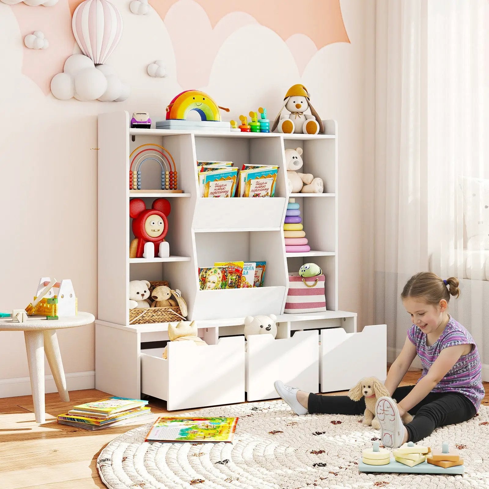47" Children Bookcase Toy Storage Organizer Versatile Storage Cabinet-White by DirectDeals