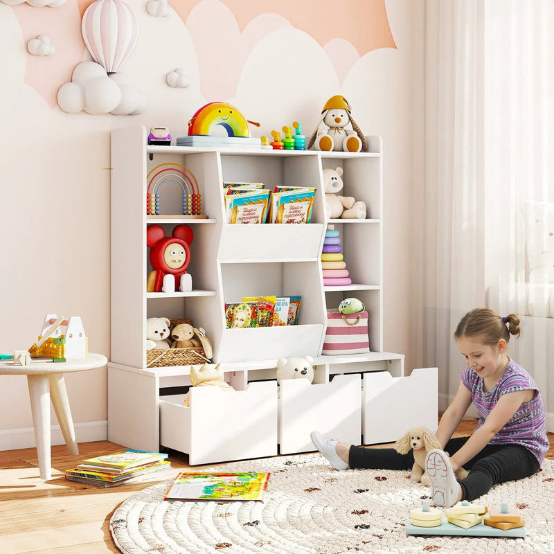 47" Children Bookcase Toy Storage Organizer Versatile Storage Cabinet-White by DirectDeals
