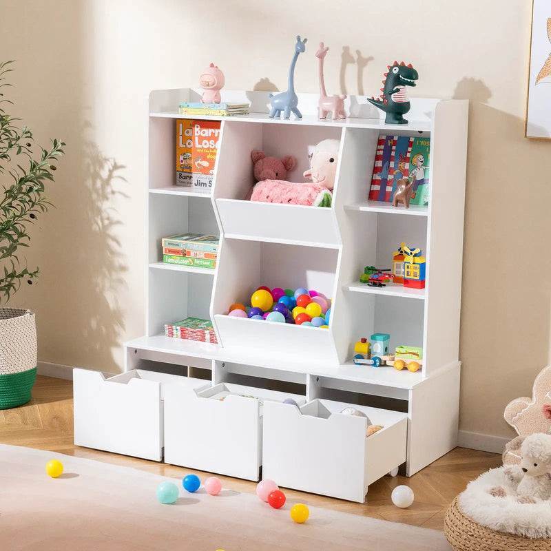 47" Children Bookcase Toy Storage Organizer Versatile Storage Cabinet-White by DirectDeals