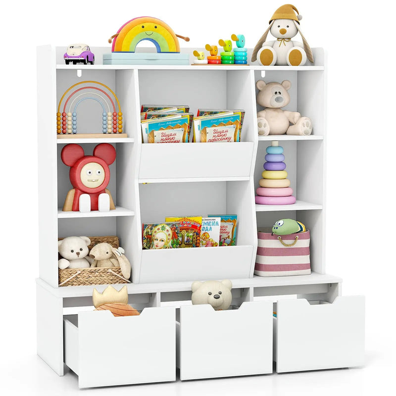 47" Children Bookcase Toy Storage Organizer Versatile Storage Cabinet-White by DirectDeals
