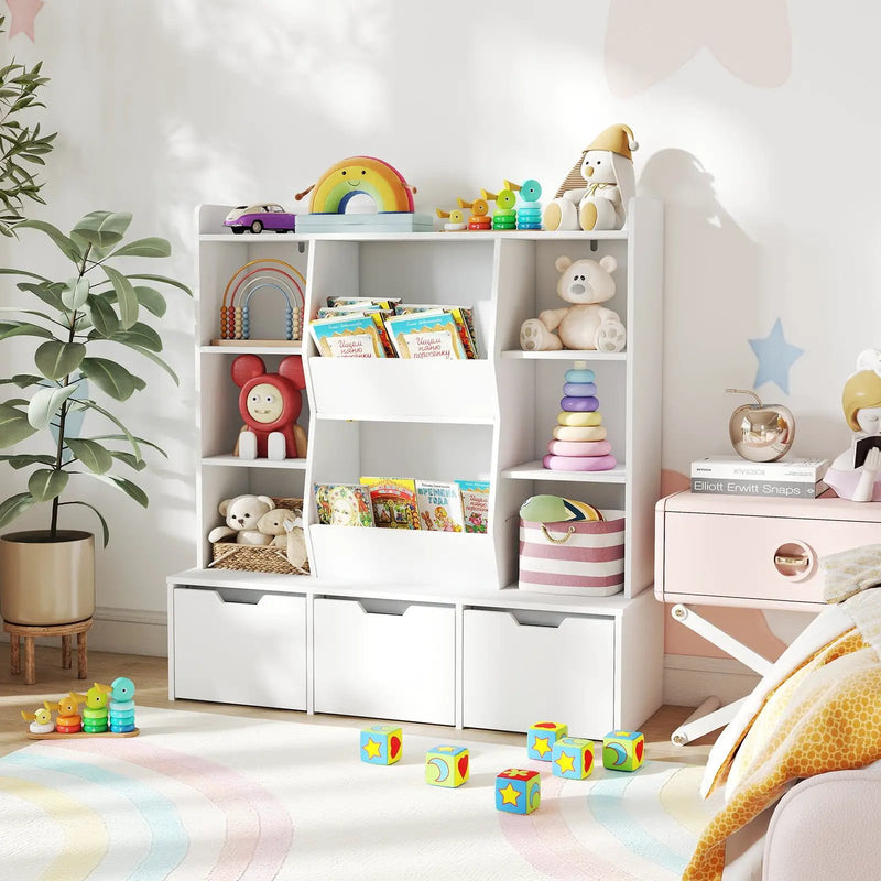 47" Children Bookcase Toy Storage Organizer Versatile Storage Cabinet-White by DirectDeals