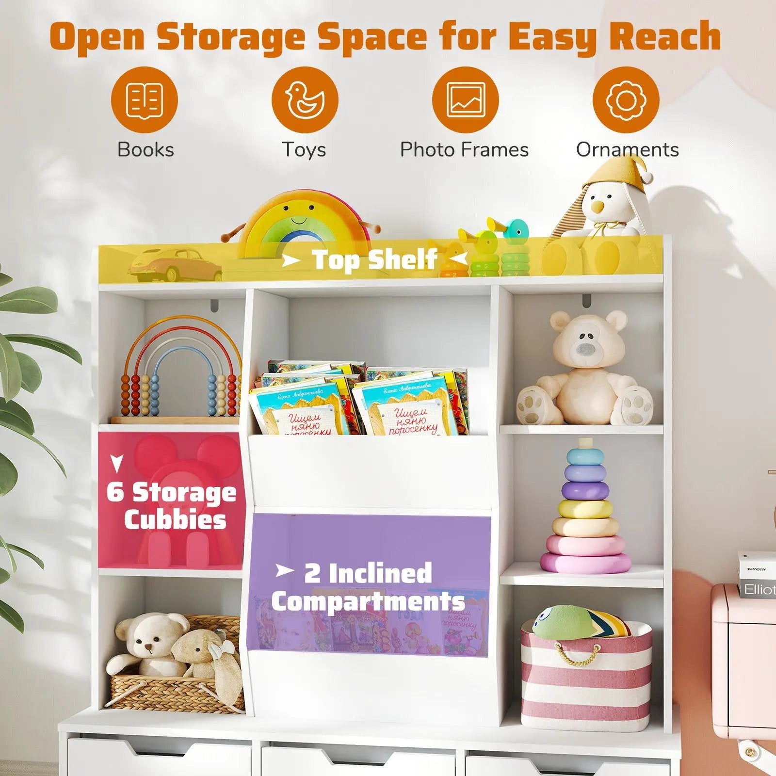 47" Children Bookcase Toy Storage Organizer Versatile Storage Cabinet-White by DirectDeals