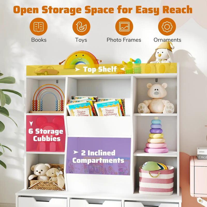 47" Children Bookcase Toy Storage Organizer Versatile Storage Cabinet-White by DirectDeals