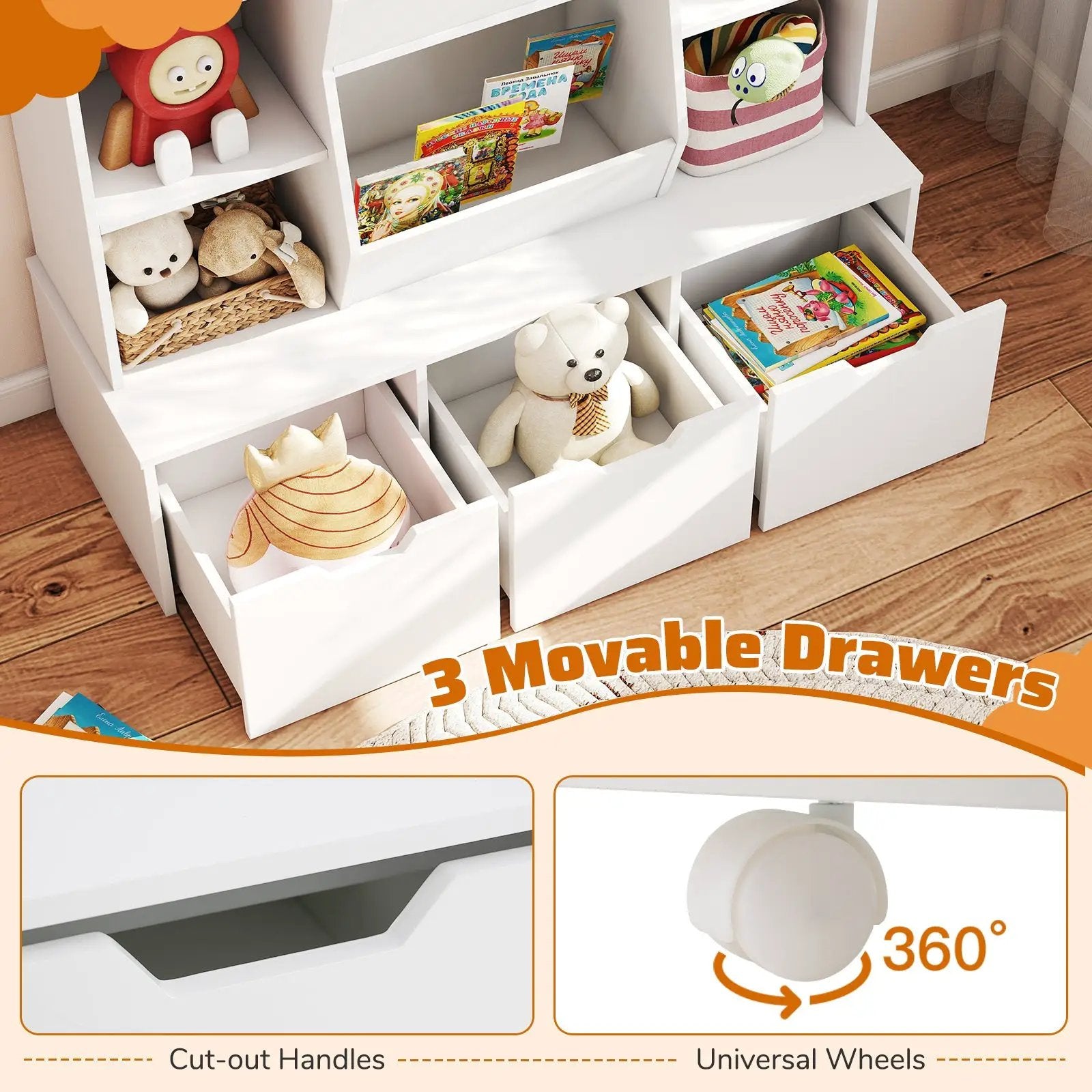 47" Children Bookcase Toy Storage Organizer Versatile Storage Cabinet-White by DirectDeals