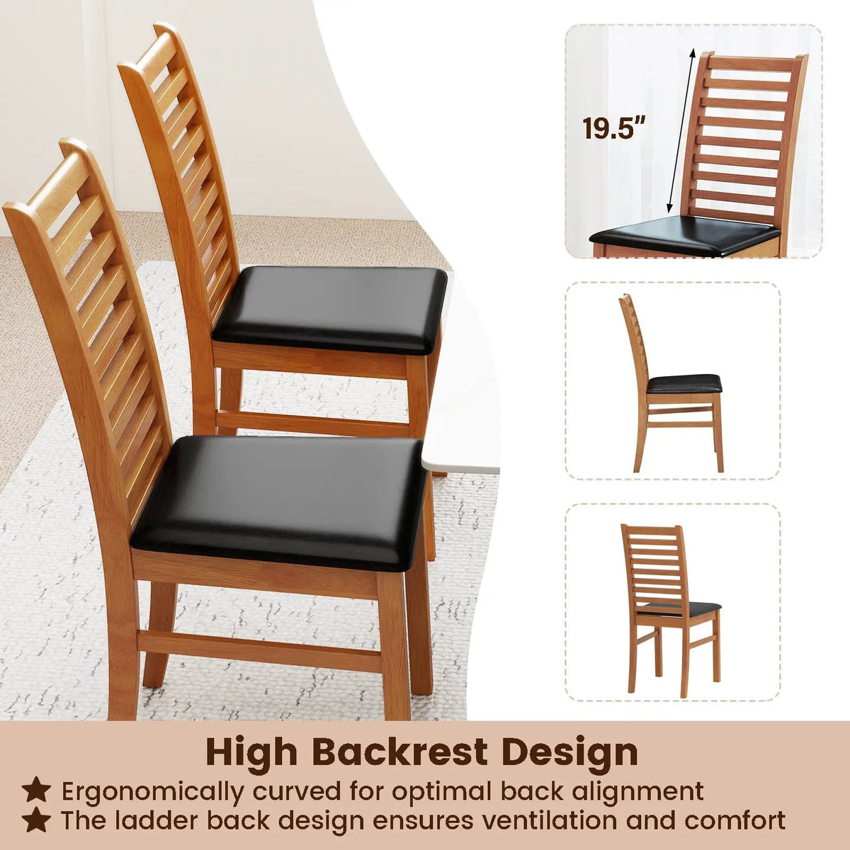 Set of 2 Wooden Dining Chair with Rubber Wood Legs for Living Room by DirectDeals