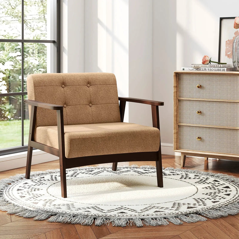 Rubber Wood Frame Accent Chair with Armrest for Living Room by DirectDeals