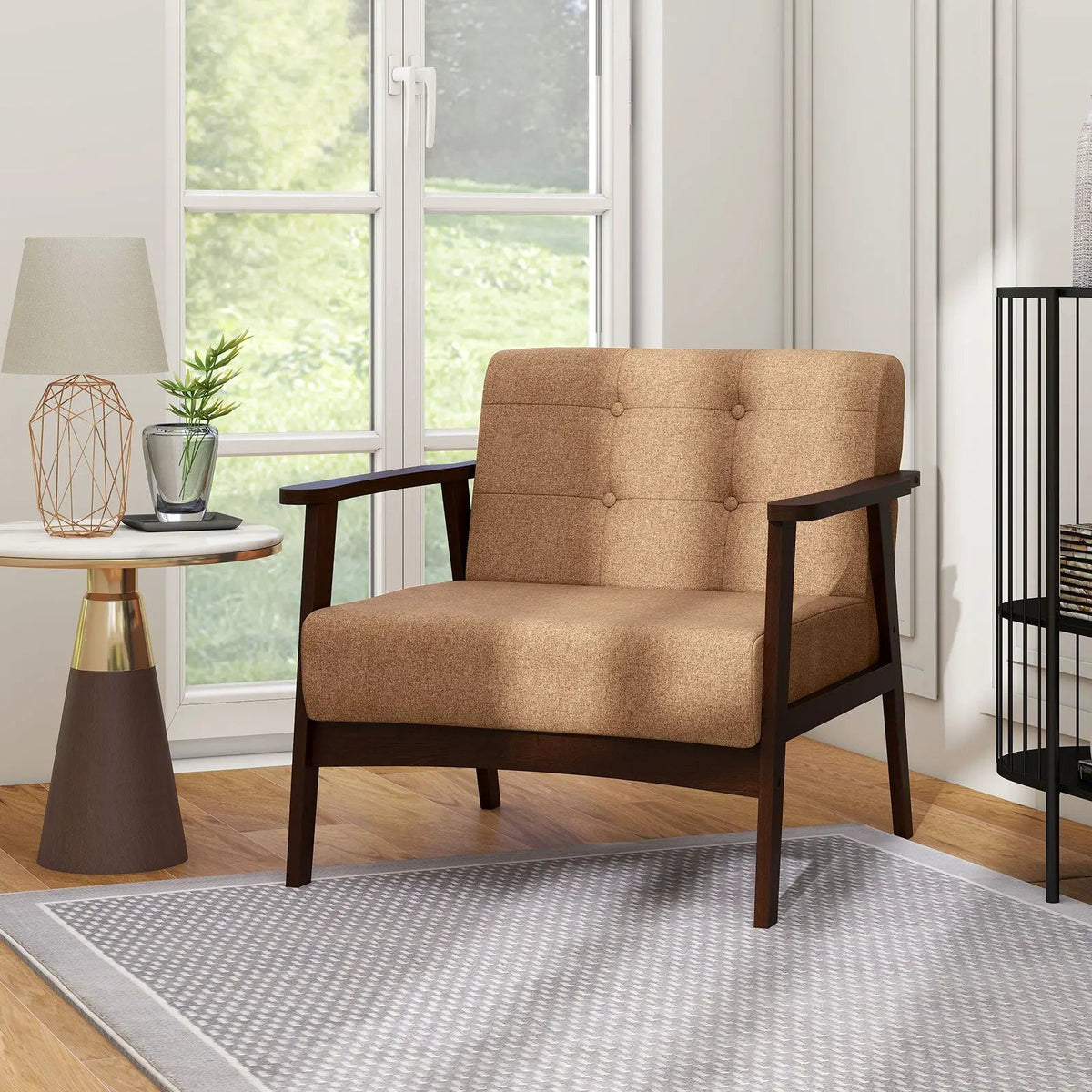 Rubber Wood Frame Accent Chair with Armrest for Living Room, photo 5 of 24