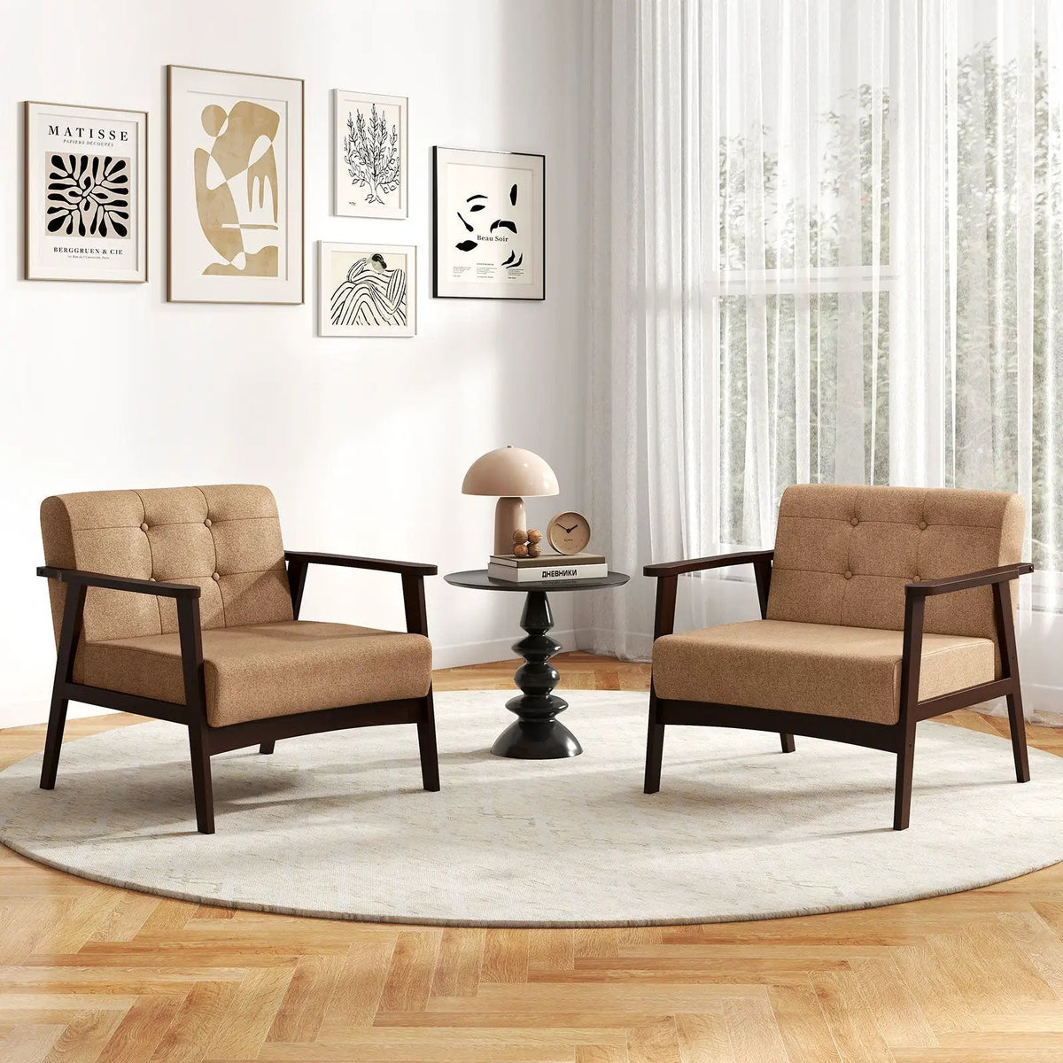 Rubber Wood Frame Accent Chair with Armrest for Living Room, photo 13 of 24