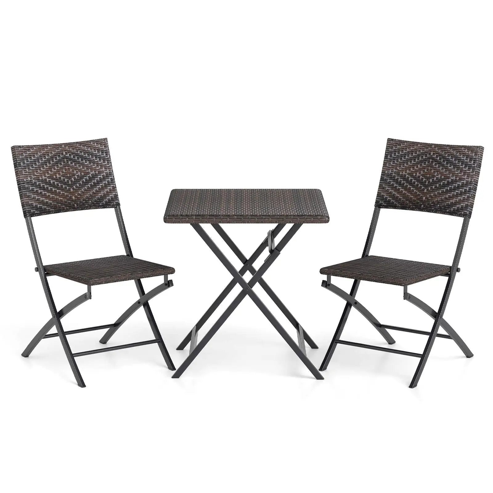 3 Piece Rattan Bistro Set Outdoor Folding Dining Table and Chairs with Wicker Seat by DirectDeals