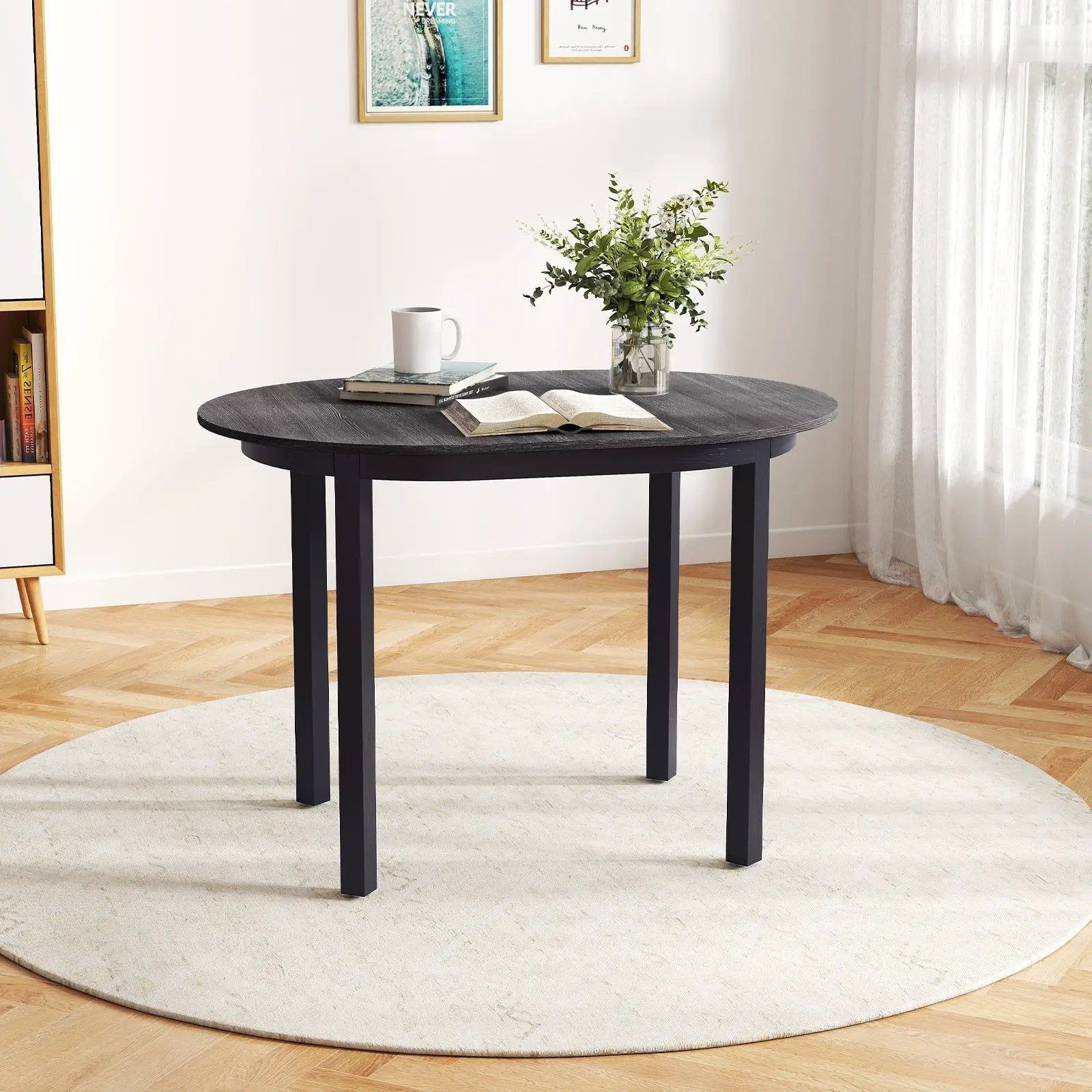 43 Inch Wooden Dining Table with Rubber Wood Legs for 2-4 People-Black by DirectDeals