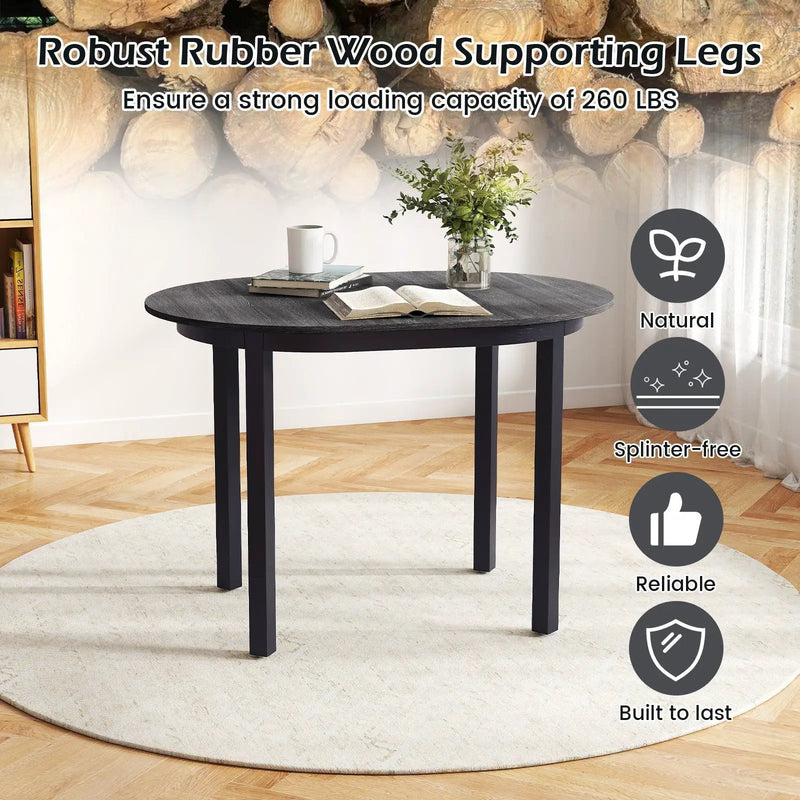 43 Inch Wooden Dining Table with Rubber Wood Legs for 2-4 People-Black by DirectDeals