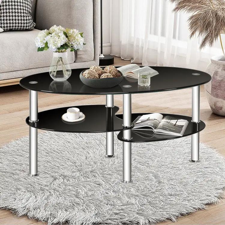 Modern Accent Chair & Tempered Glass Oval Side Coffee Table Set by DirectDeals