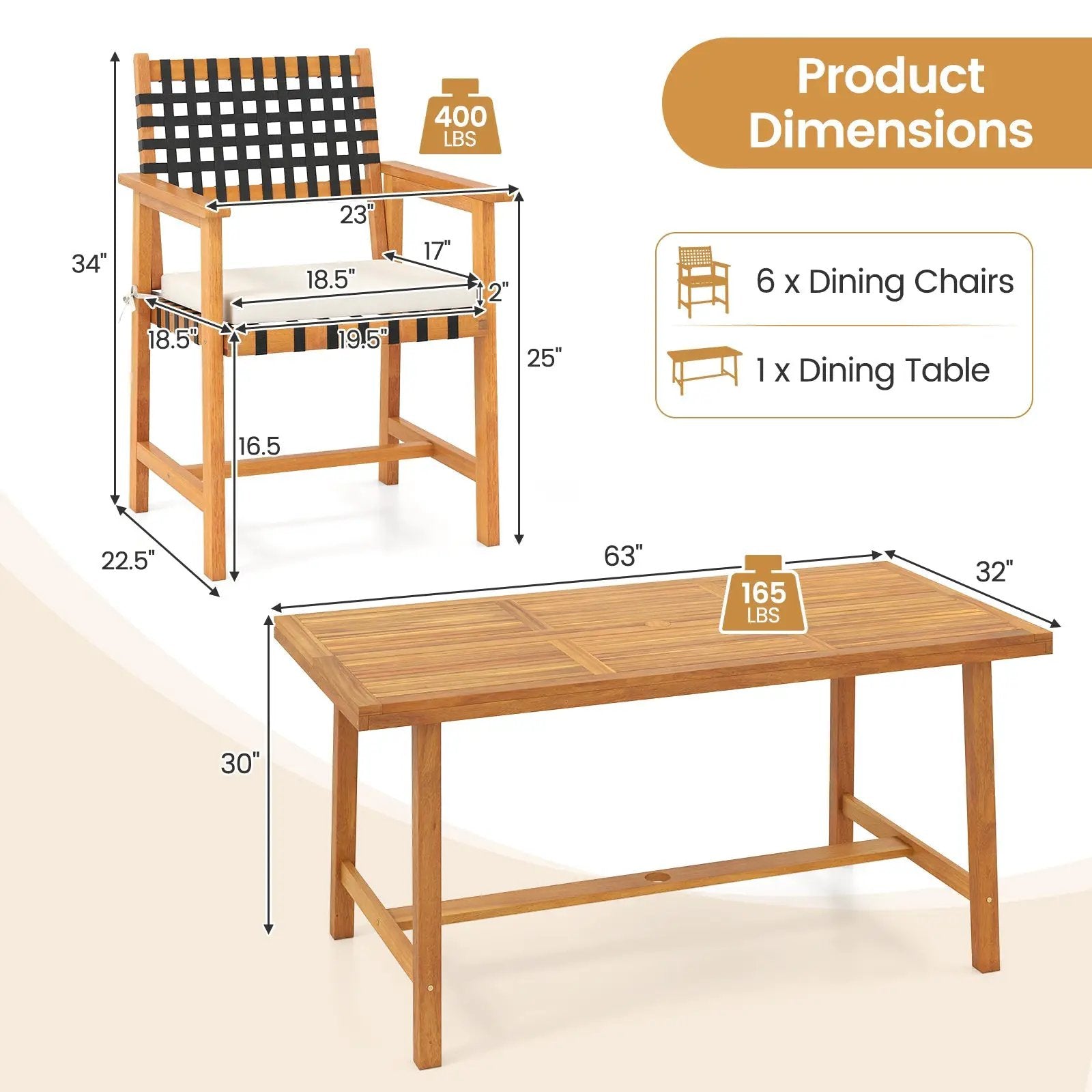 7-Piece Patio Dining Set for 6 People Farmhouse Furniture by DirectDeals