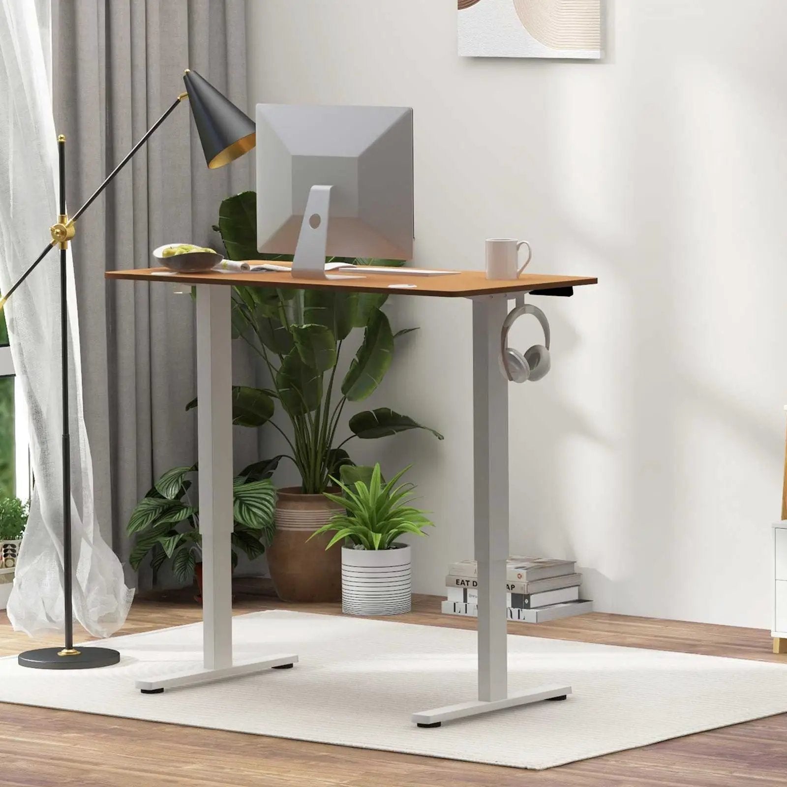 Compact Standing Desk and Executive Chair Set with Memory Heights by DirectDeals
