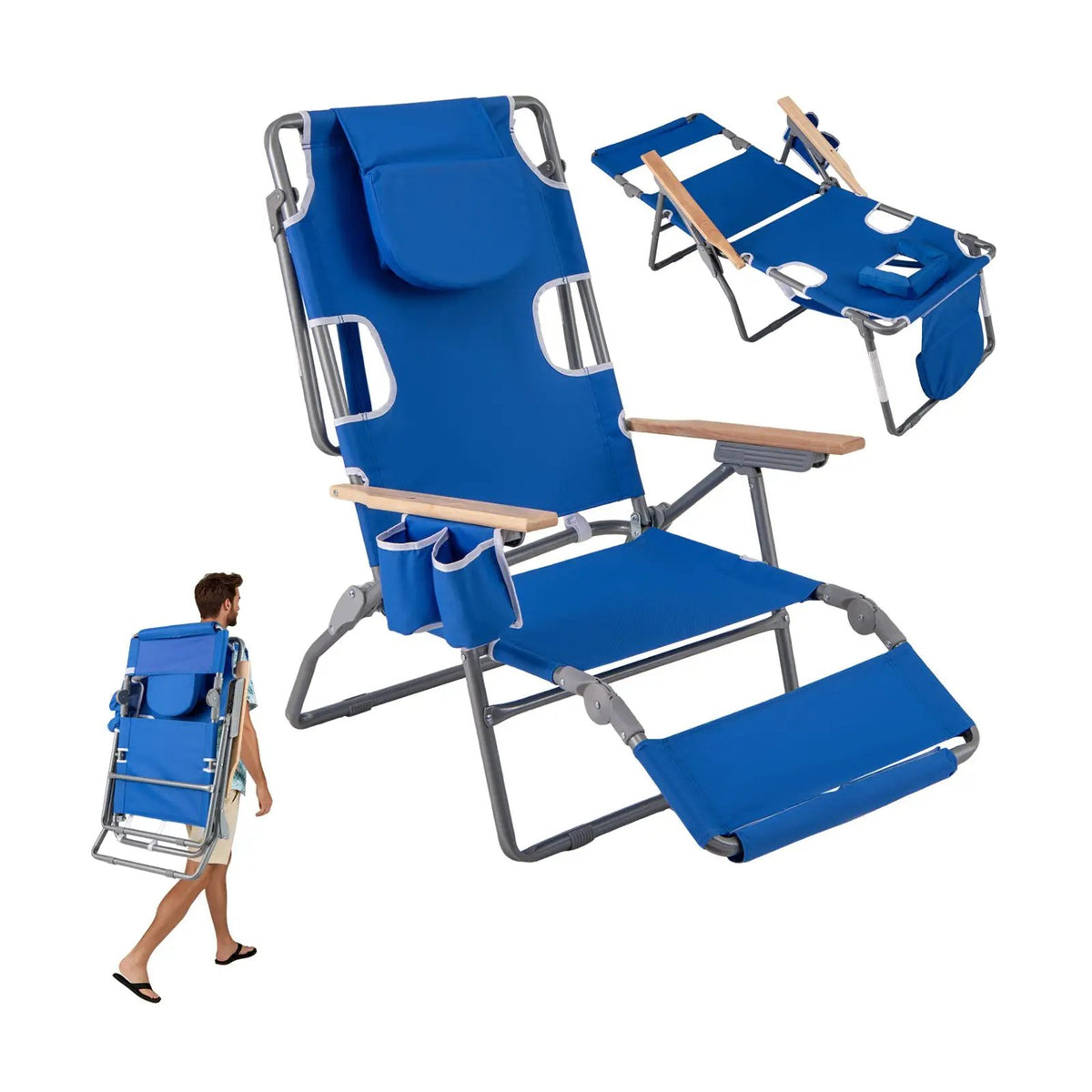 3-IN-1 Foldable Beach Chair with Footrest and Adjustable Backrest, photo 7 of 24
