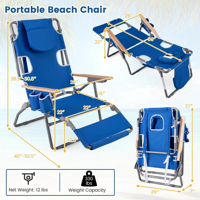 3-IN-1 Foldable Beach Chair with Footrest and Adjustable Backrest by DirectDeals