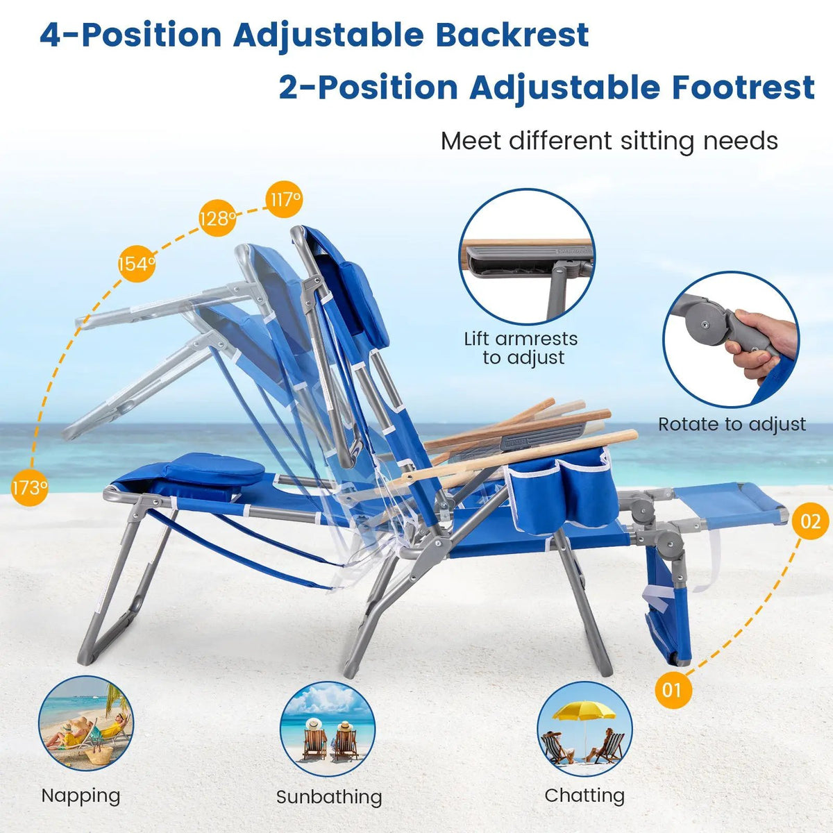3-IN-1 Foldable Beach Chair with Footrest and Adjustable Backrest, photo 23 of 24