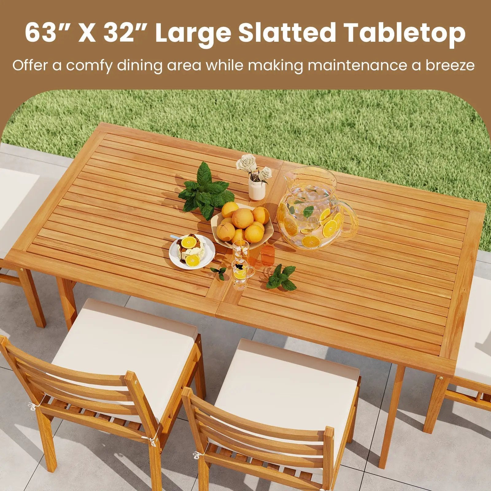 6 Pieces Patio Acacia Wood Dining Set with Bench Rectangular Table and Chairs by DirectDeals