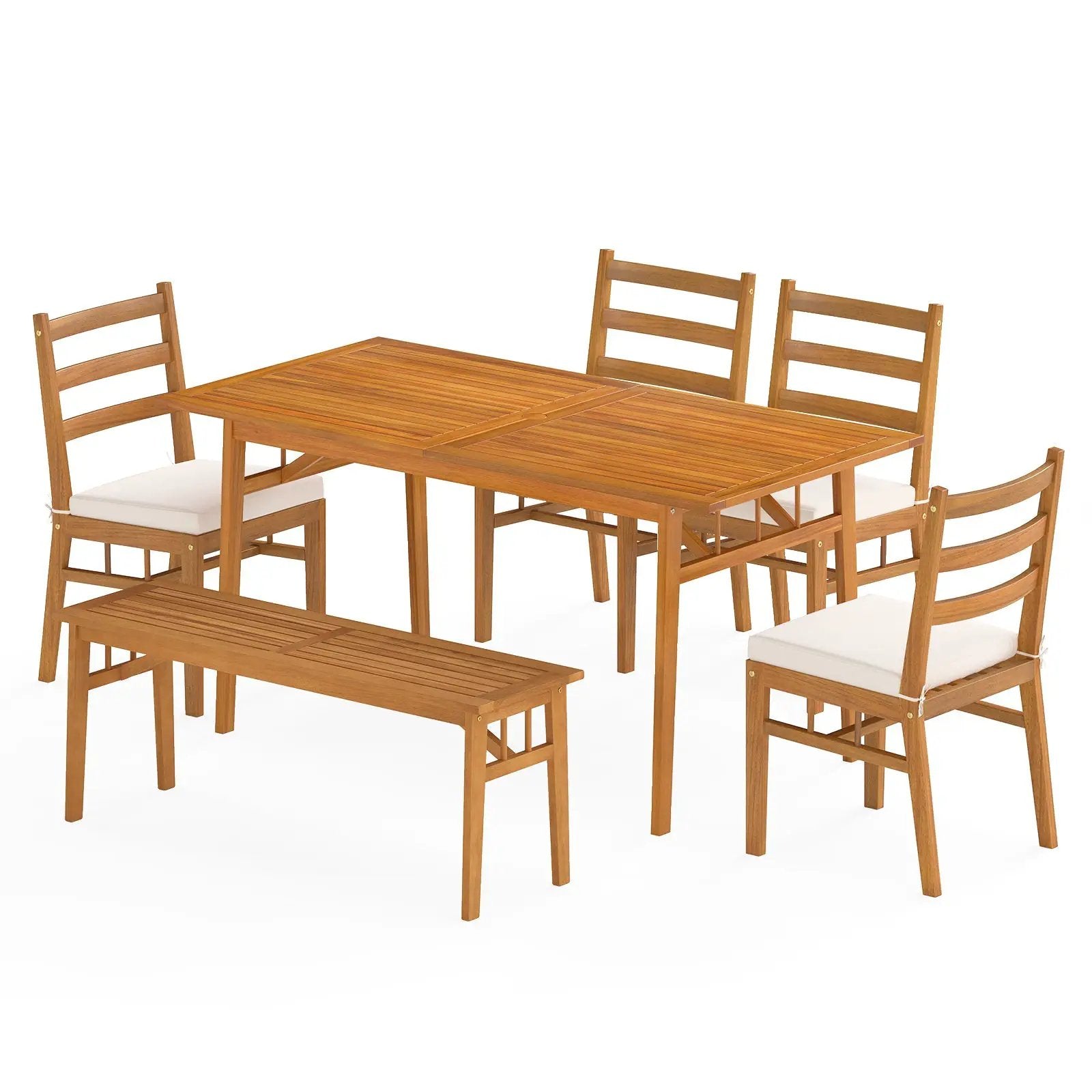6 Pieces Patio Acacia Wood Dining Set with Bench Rectangular Table and Chairs by DirectDeals