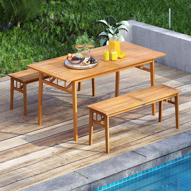 3 Pieces Patio Dining Set Acacia Wood Outdoor Rectangular Picnic Table and 2 Benches by DirectDeals