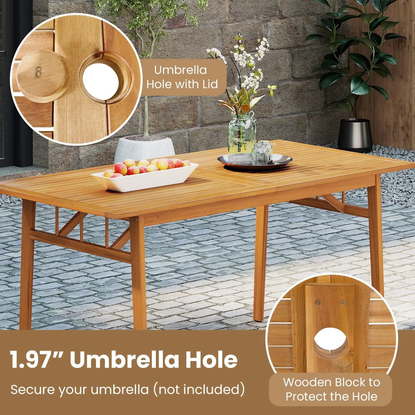 7 Pieces Patio Acacia Wood Dining Set Outdoor Rectangular Table and Chairs Set by DirectDeals