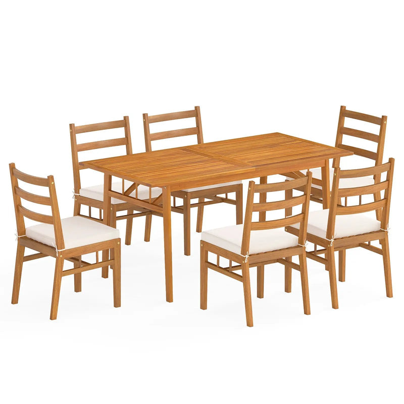 7 Pieces Patio Acacia Wood Dining Set Outdoor Rectangular Table and Chairs Set by DirectDeals