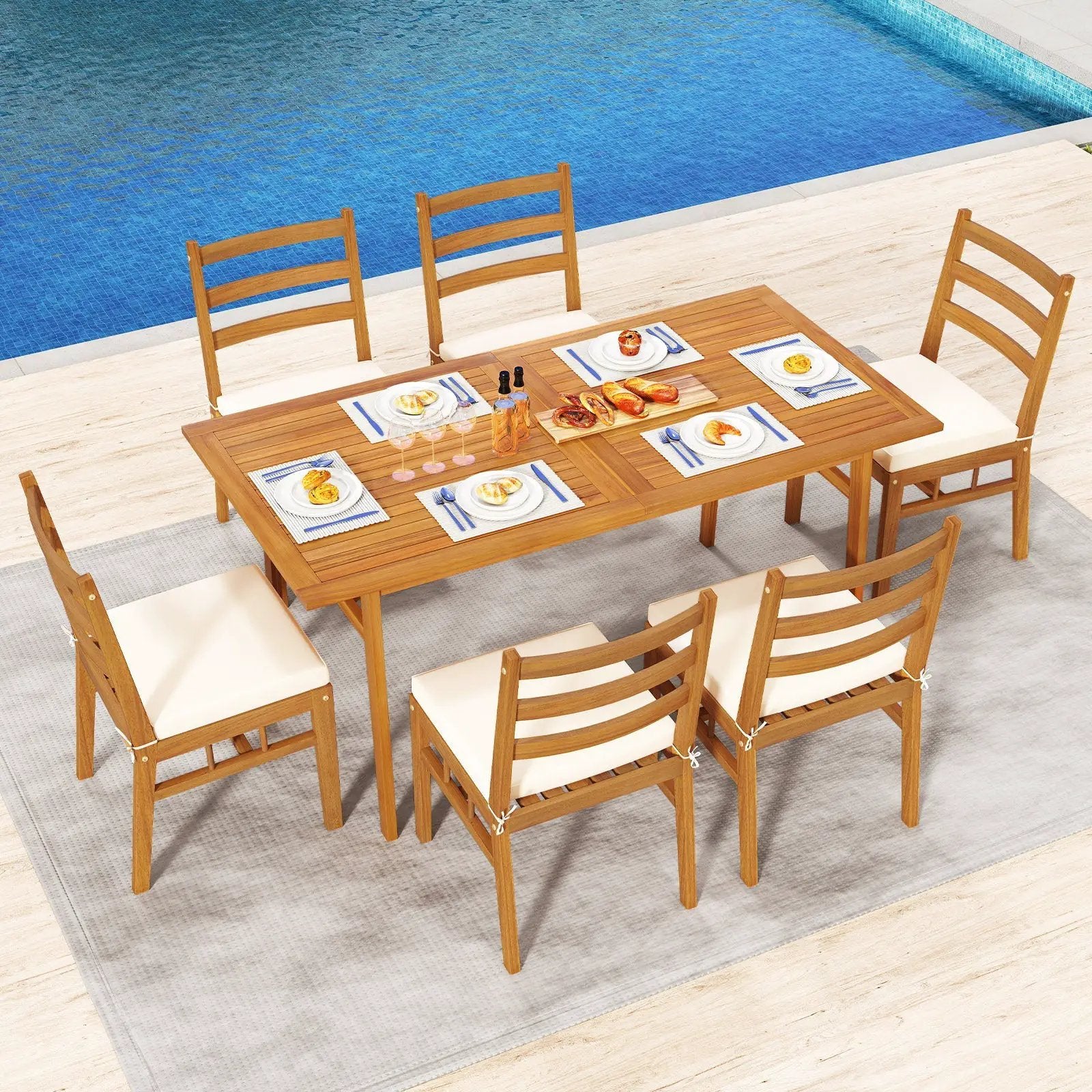 7 Pieces Patio Acacia Wood Dining Set Outdoor Rectangular Table and Chairs Set by DirectDeals