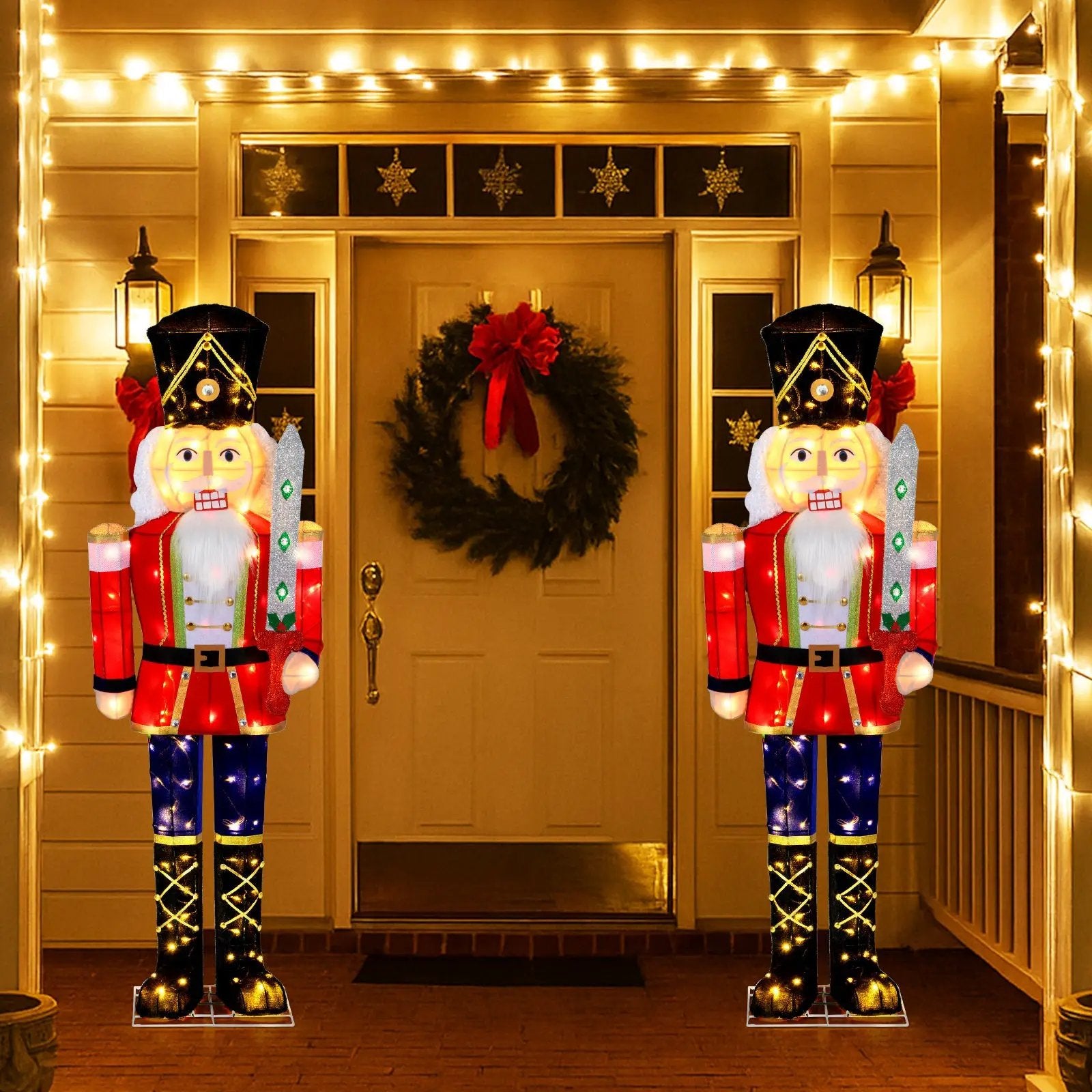 Set of 2 5 FT Christmas Nutcracker Outdoor Christmas Decoration with Glitter Sword by DirectDeals