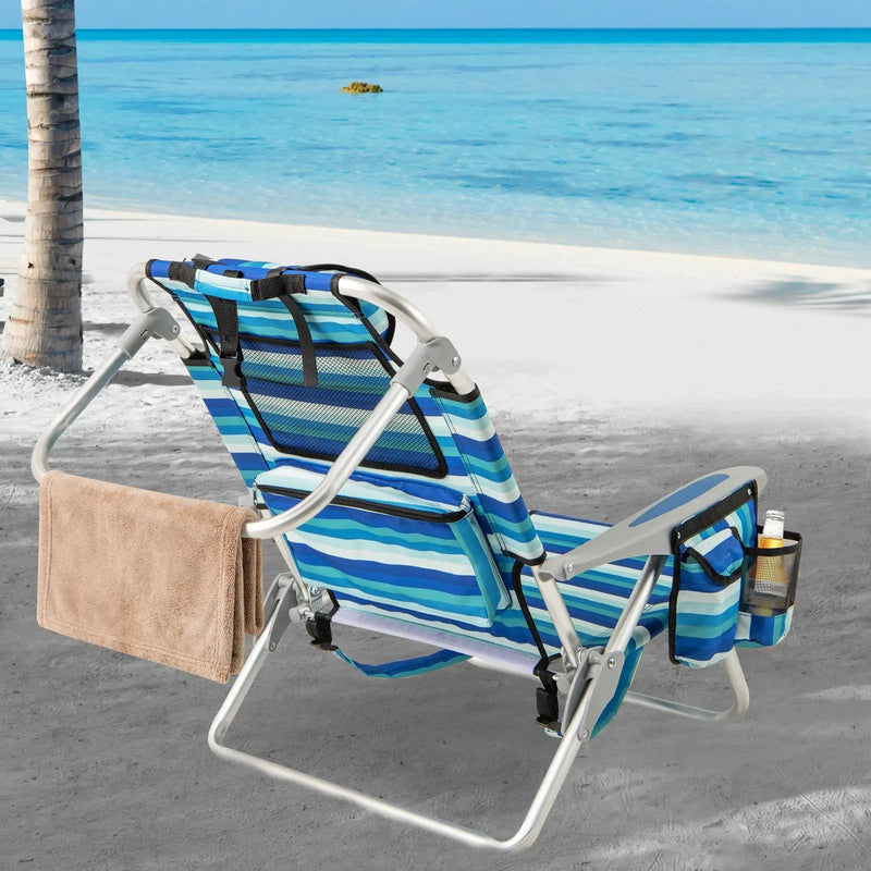 Folding Beach Chair with 4-Position Adjustable Backrest by DirectDeals