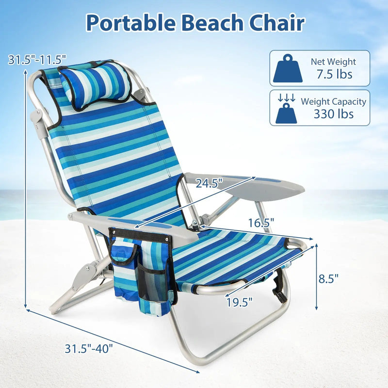 Folding Beach Chair with 4-Position Adjustable Backrest by DirectDeals