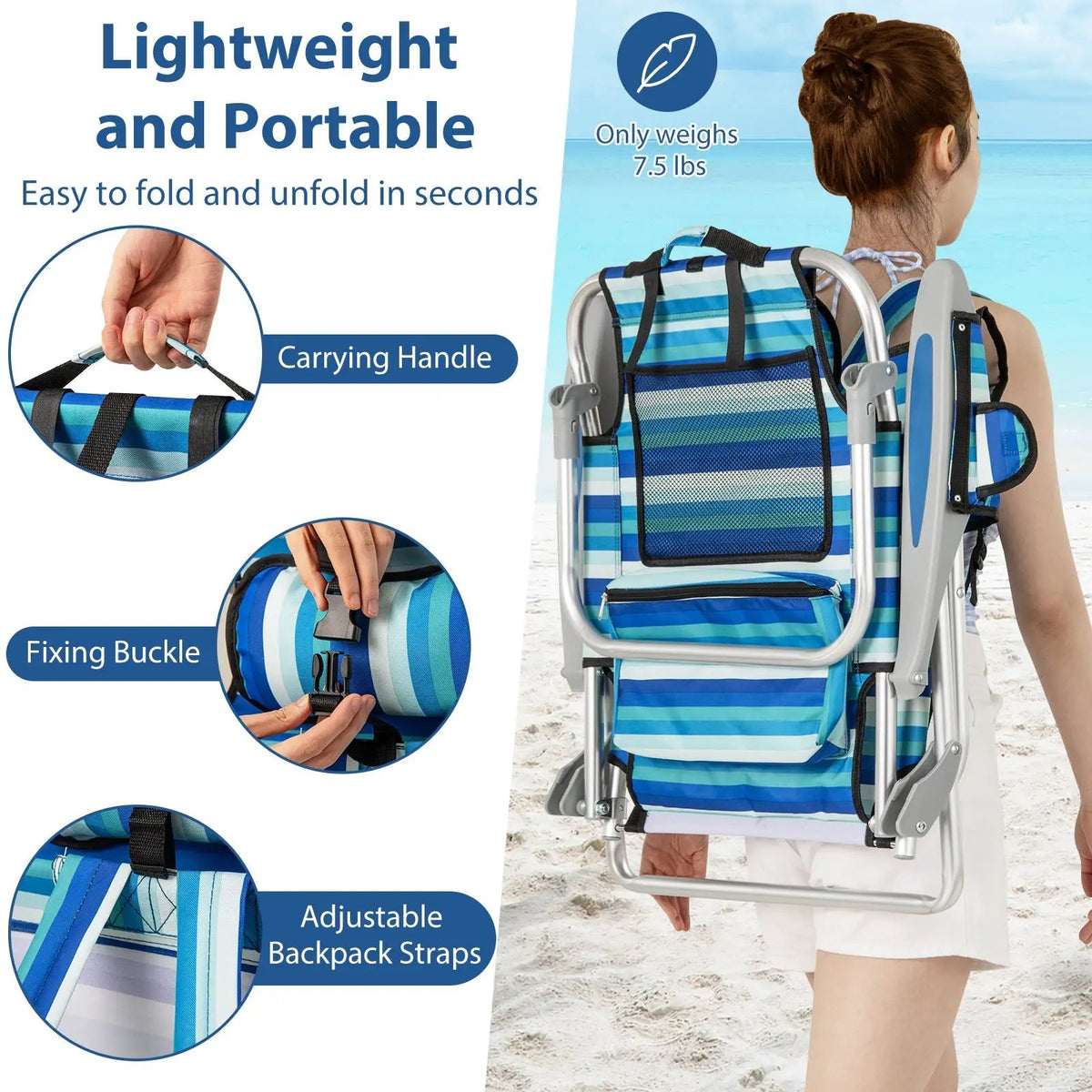 Folding Beach Chair with 4-Position Adjustable Backrest, photo 6 of 16