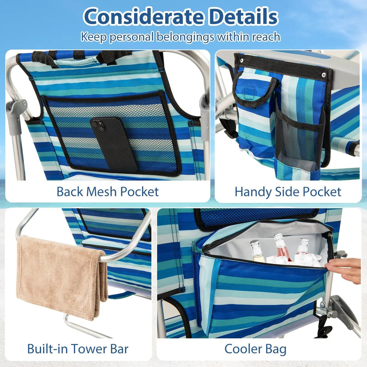 Folding Beach Chair with 4-Position Adjustable Backrest, photo 8 of 16