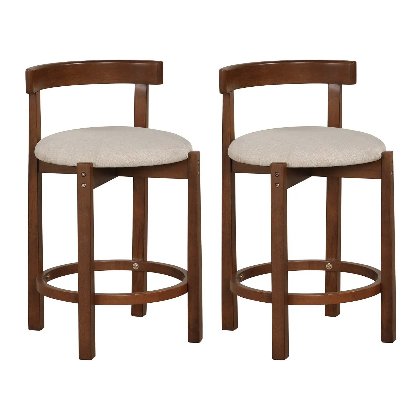 24 Inch Counter Height Bar Stools Set of 2 with Backrests and Footrests-Beige by DirectDeals